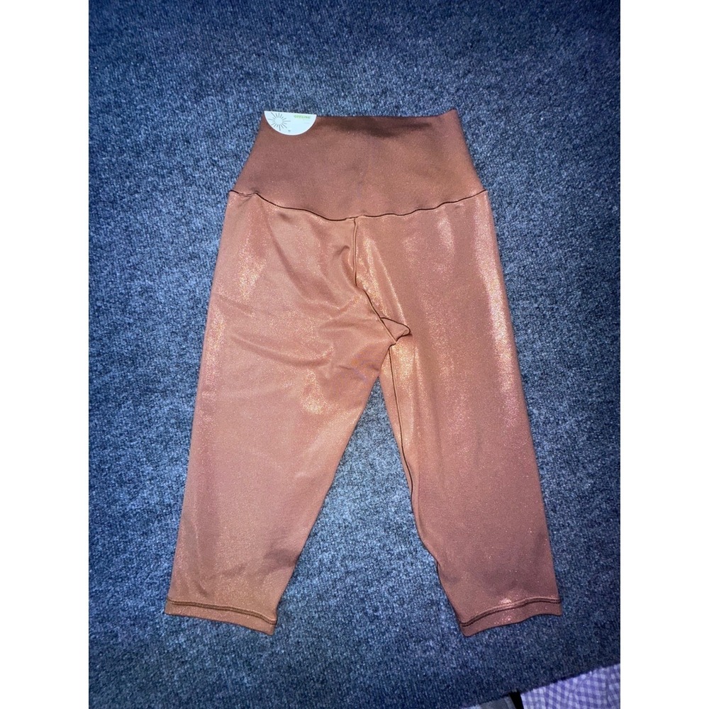 OFFLINE by Aerie Real Me High-Rise‎ Cropped Leggings Bronze Shimmer Metallic M - Picture 3 of 5